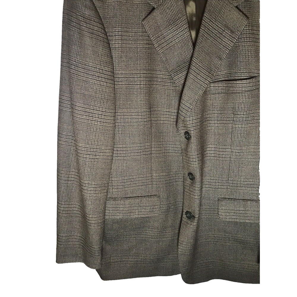 Club Room Men's Blazer Sports Coat Jacket Brown Plaid 44R Three Button Vintage - Picture 4 of 7